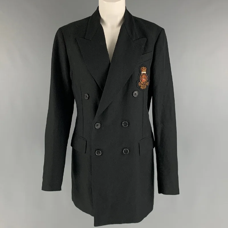 POLO by RALPH LAUREN Size 10 Black Linen Viscose Double Breasted Coat Down Puffer Quilted POLO by RALPH LAUREN Size 10 Black Linen Viscose Double Breasted Coat Down Puffer Quilted