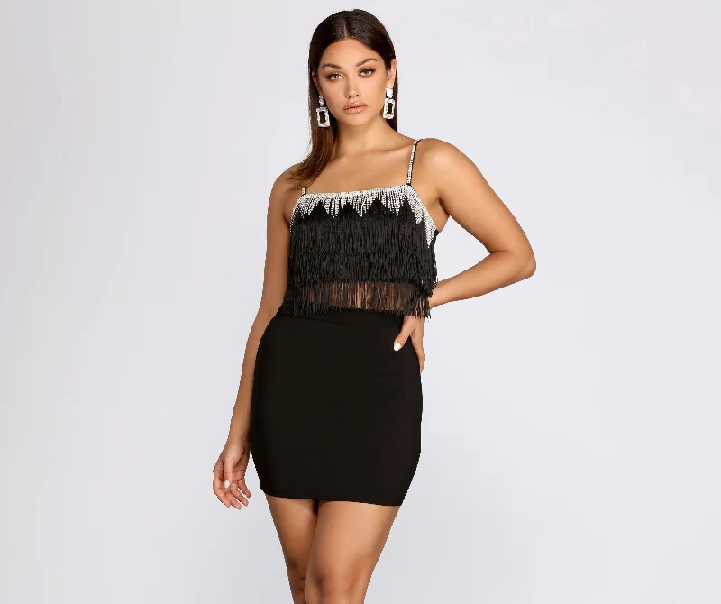 Dazzle Me Fringe Crop Top Hooded Caped Shawl Collar