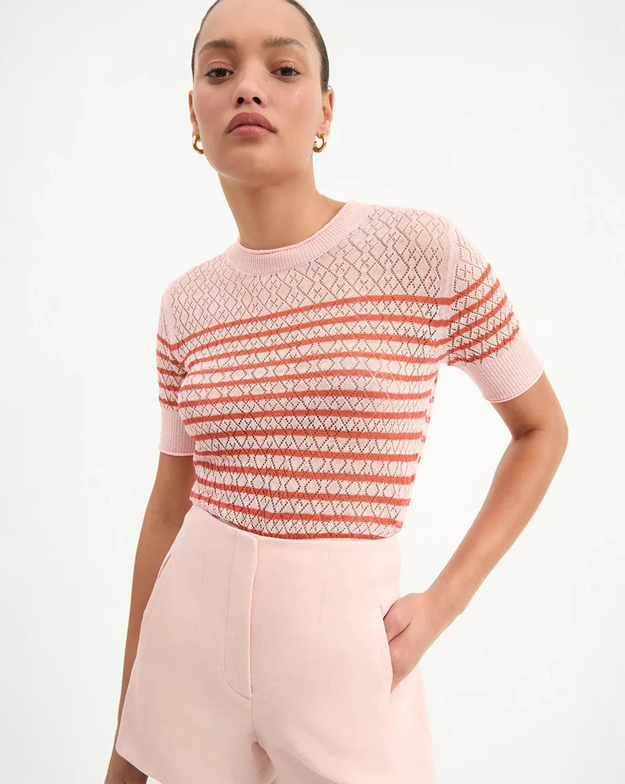 Declan Pullover Pink Shell/Persimmon dolman Sleeve Top