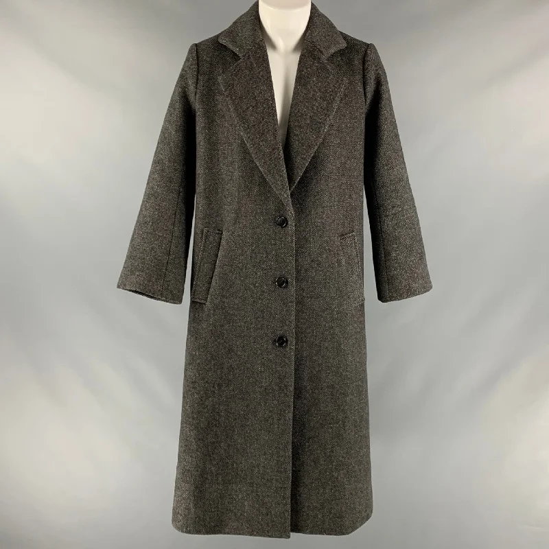 FACONNABLE Size M Black Grey Wool Polyester Stripe Single Breasted Coat Plaid Tartan Floral FACONNABLE Size M Black Grey Wool Polyester Stripe Single Breasted Coat Plaid Tartan Floral