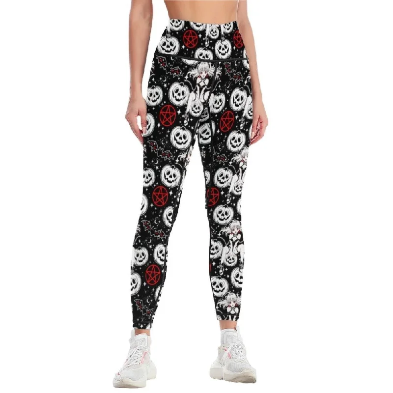 Women Gothic Anime Leggings Trendy Foil Finish Leggings