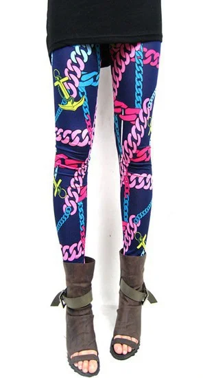 Vintage Punk Chain Graffii Leggings Fashionable Stretchy Fit Leggings