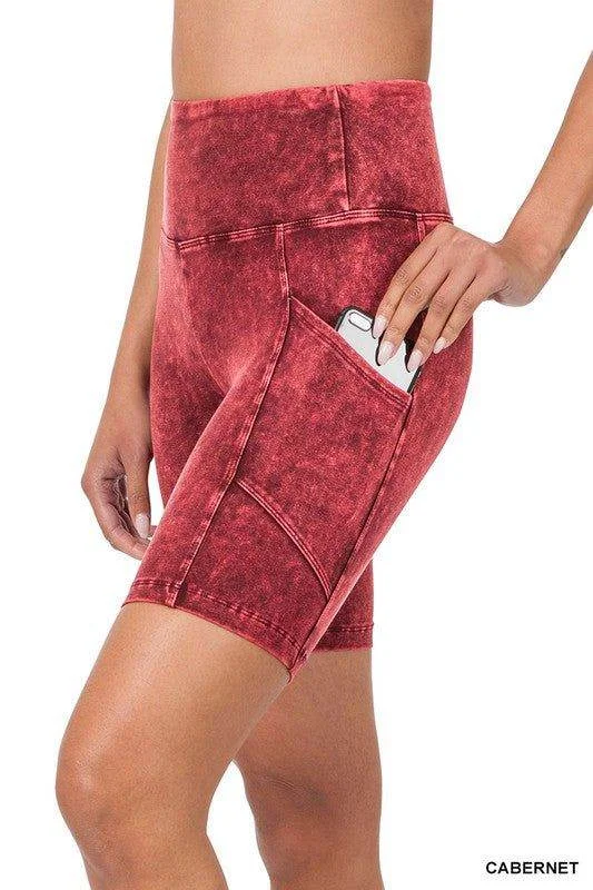 ZENANA | Mineral Wash Wide Waistband Pocket Leggings Fashionable Solid Color Tights