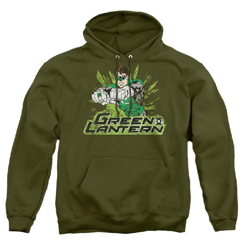 Green Lantern Gl Rough Distress - Pullover Hoodie Port Neck Pullover