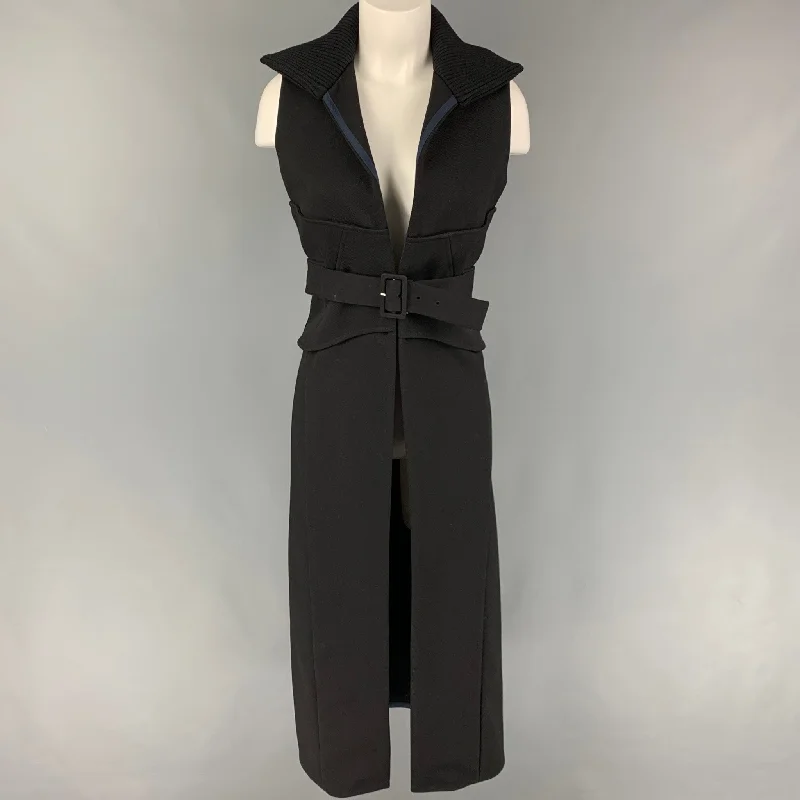 VICTORIA BECKHAM Size 4 Black Virgin Wool Sleeveless Belted Coat empire Basque Peplum VICTORIA BECKHAM Size 4 Black Virgin Wool Sleeveless Belted Coat empire Basque Peplum