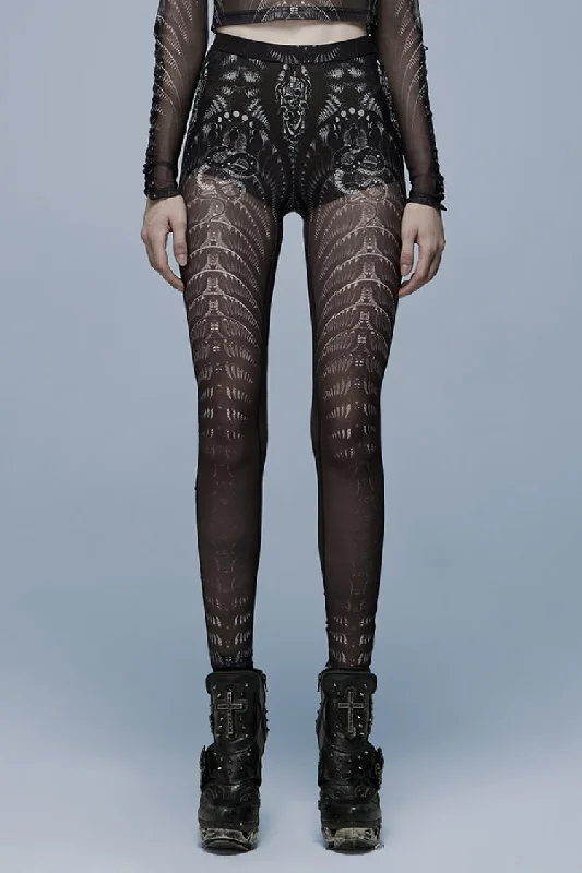 Skull Print Slim Sheer Women's Gothic Leggings 2 Colors Fashionable Sports Compression Leggings Skull Print Slim Sheer Women's Gothic Leggings 2 Colors Fashionable Sports Compression Leggings