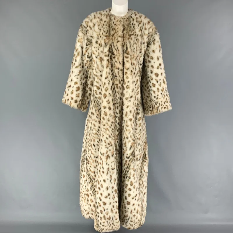 VINTAGE Size One Size White Black Brown Modacrylic Animal Print Collarless Coat Knit Woven Fleece VINTAGE Size One Size White Black Brown Modacrylic Animal Print Collarless Coat Knit Woven Fleece