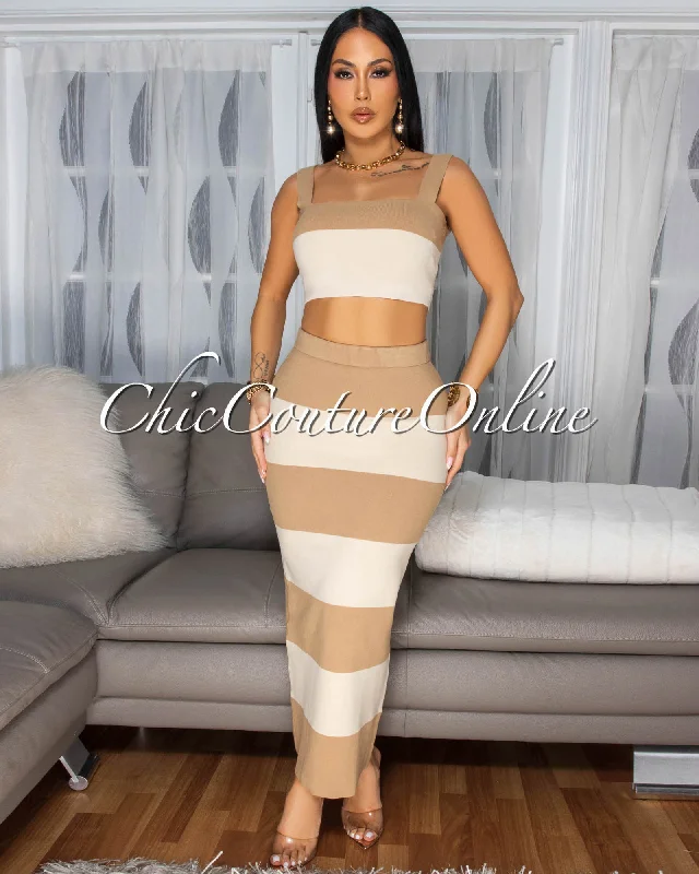 Mielle Toffee Nude Crop Top & Maxi Skirt Knit Set Summer Crop Top Casual Short Sleeve Mielle Toffee Nude Crop Top & Maxi Skirt Knit Set Summer Crop Top Casual Short Sleeve