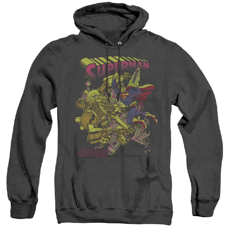 Superman Versus Metallo Blacklight - Heather Pullover Hoodie Slouchy Comfort Pullover