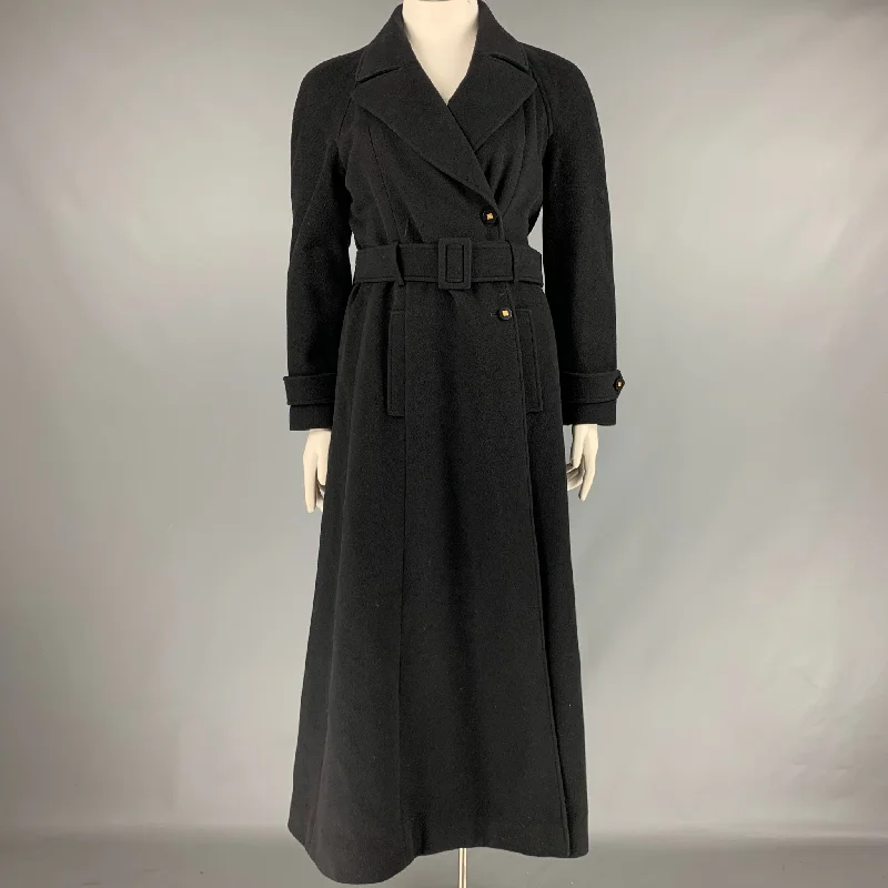 CHANEL Size 10 Black Cashmere Single Breasted Coat Shawl Collar Notch Collar Lapel Collar CHANEL Size 10 Black Cashmere Single Breasted Coat Shawl Collar Notch Collar Lapel Collar