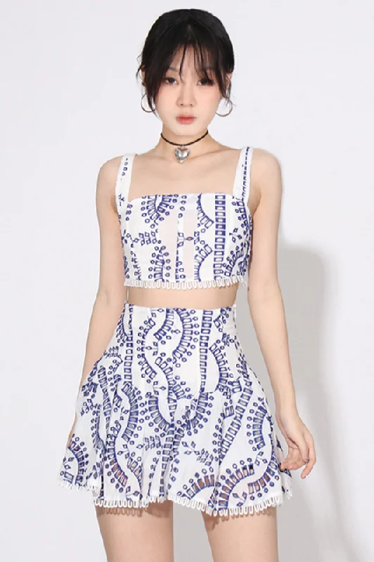 Cora Crop Top + Skirt Set Houndstooth Herringbone Solid