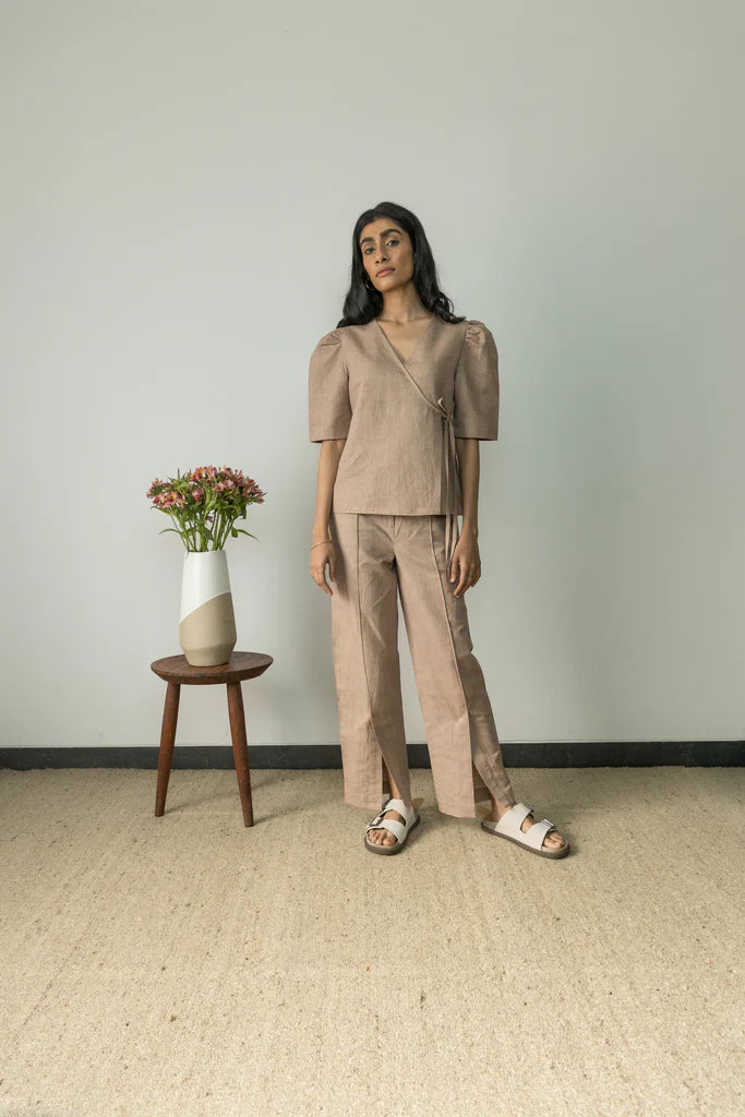 Split-Hem Trousers High Waist Slim Fit Ankle Length