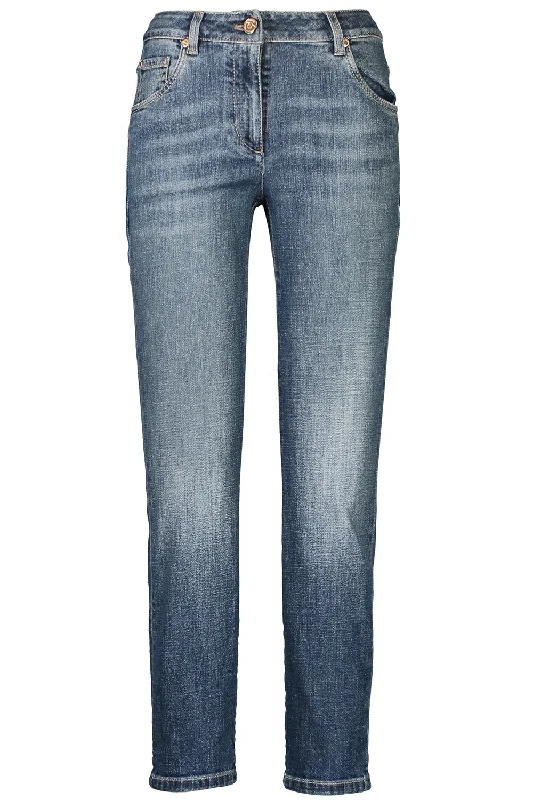 Stretch Slim Trousers - Dark Blue Denim Trousers Silk Elegant