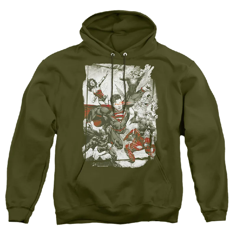 Justice League Green And Red - Pullover Hoodie Tapered Sleeve Pullover