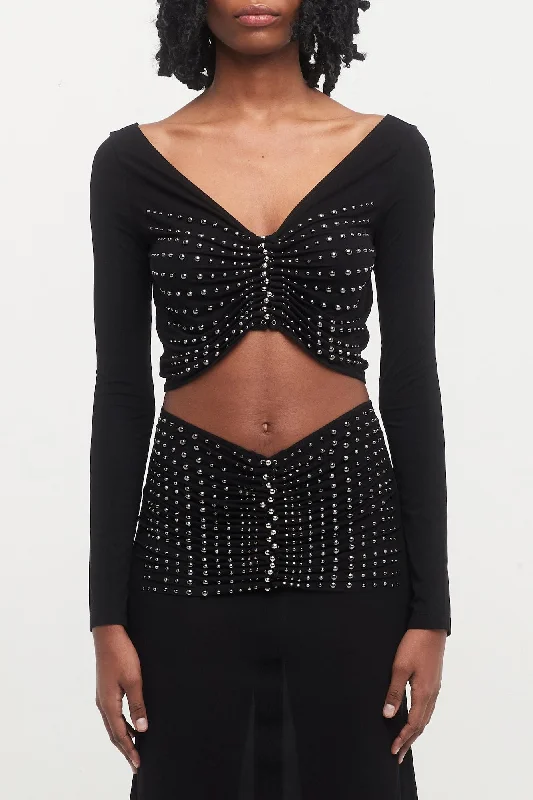 Rabanne Studded Crop Top Cashmere Blend Cotton Blend Poly Blend