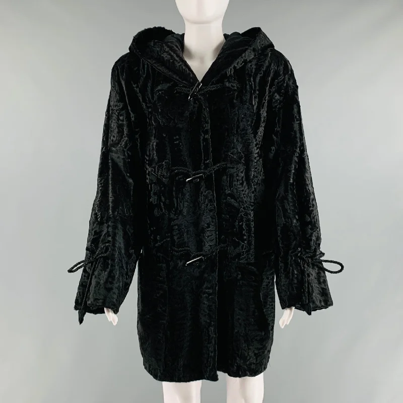 GALANOS Size M Black Hooded Coat Off-the-Shoulder Jacket Double-Breasted Coat Single-Breasted Coat GALANOS Size M Black Hooded Coat Off-the-Shoulder Jacket Double-Breasted Coat Single-Breasted Coat