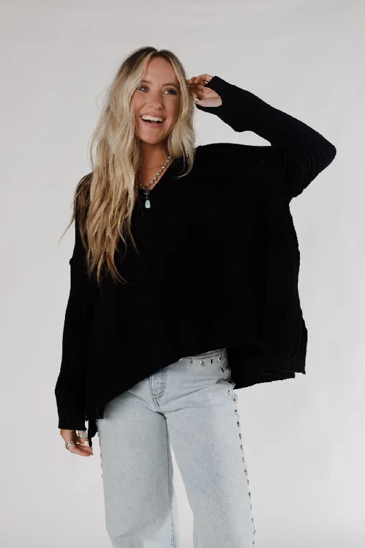 Romeo Ribbed Pullover - Black Short Puff Sleeve