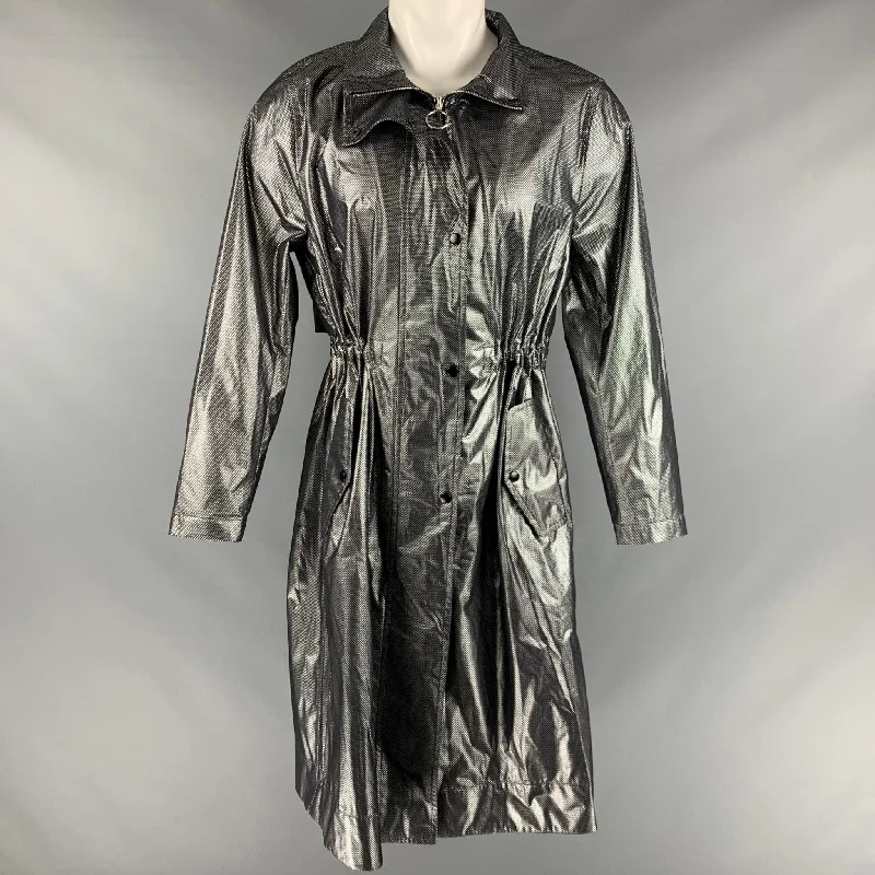 AKRIS Size 10 Black Silver Polyamide Bend Metallic Zip Snaps Coat Suede Jacket Faux Fur Jacket Puffer Jacket AKRIS Size 10 Black Silver Polyamide Bend Metallic Zip Snaps Coat Suede Jacket Faux Fur Jacket Puffer Jacket