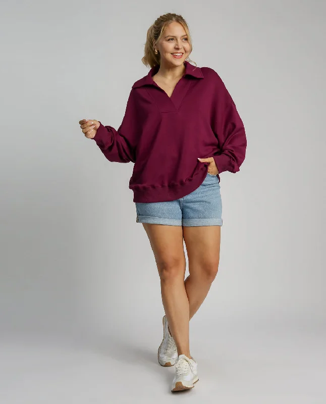 Plus V-Neck Collared Polo Sweatshirt Hoodie with Cropped Fit Short Trendy