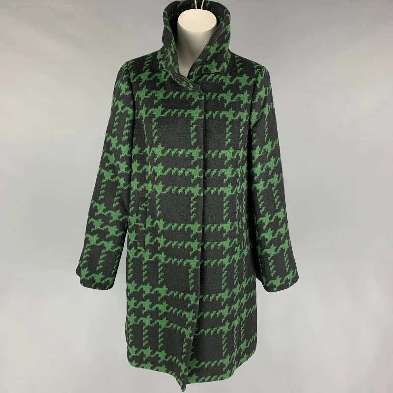 TRINA TURK Size 4 Black Green Wool Nylon Houndstooth Snaps Coat Rayon Velvet Corduroy TRINA TURK Size 4 Black Green Wool Nylon Houndstooth Snaps Coat Rayon Velvet Corduroy