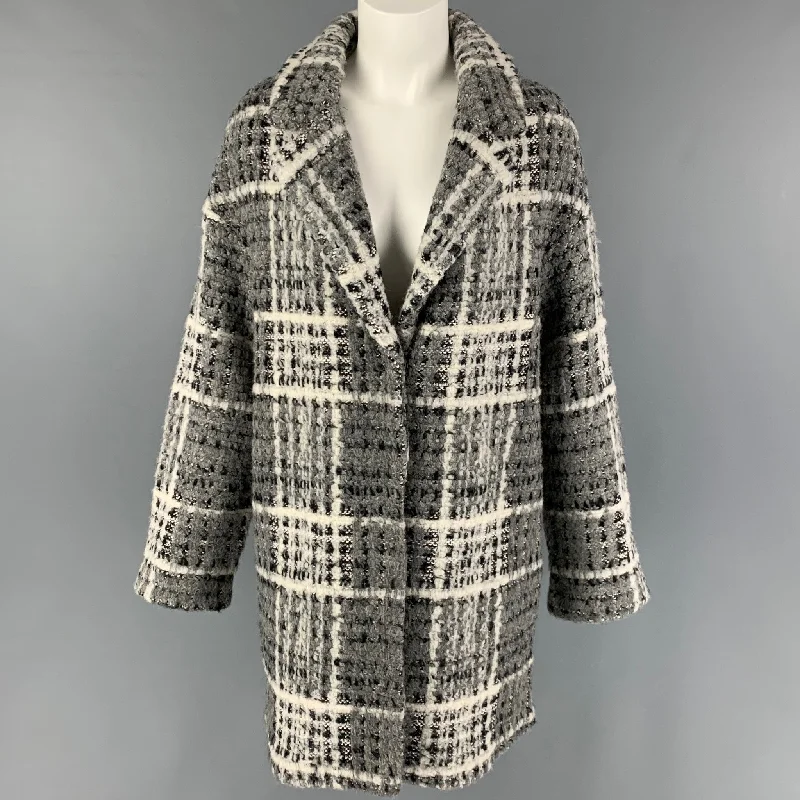 CHRISTIAN SIRIANO Size S Grey Black & White Wool Blend Tweed Notch Lapel Coat Coat Overcoat Trench Coat CHRISTIAN SIRIANO Size S Grey Black & White Wool Blend Tweed Notch Lapel Coat Coat Overcoat Trench Coat