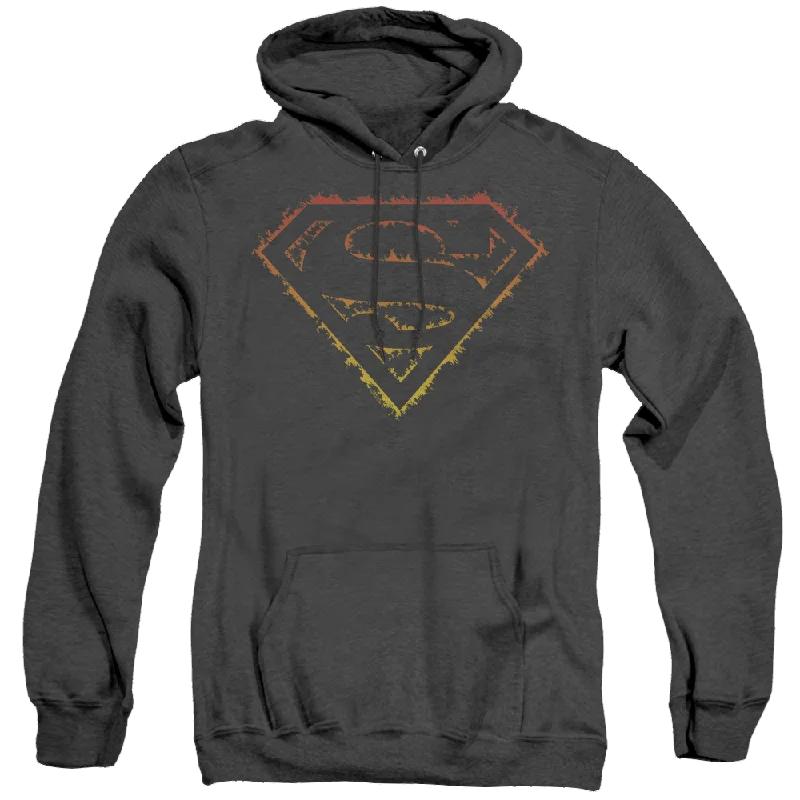 Superman Flame Outlined Logo - Heather Pullover Hoodie Cable Knit Chunky
