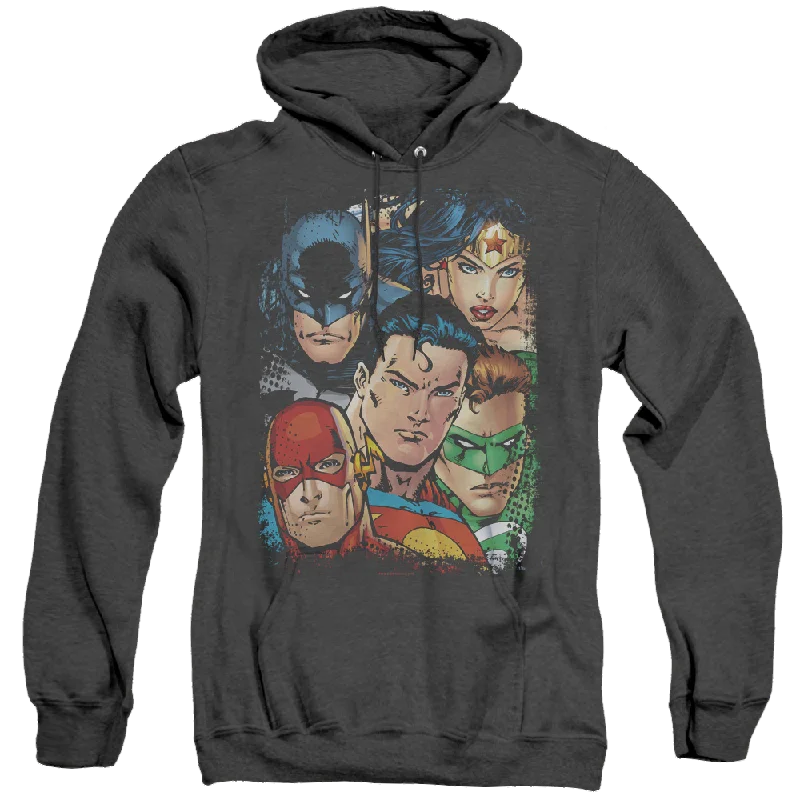 Justice League Up Close And Personal - Heather Pullover Hoodie Boat Neck Sweater