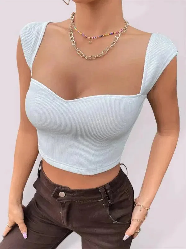 Square Neck Women Crop Top Striped Floral Plaid