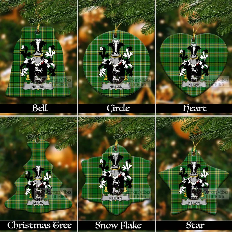 Neilan Irish Clan Tartan Christmas Ceramic Ornament with Coat of Arms Hook-and-Loop Buckled Tied Neilan Irish Clan Tartan Christmas Ceramic Ornament with Coat of Arms Hook-and-Loop Buckled Tied