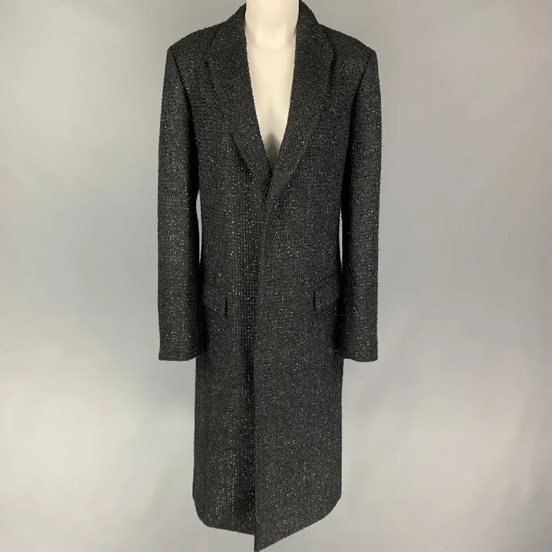 AMIRI Size M Black Polyester Blend Tweed Hidden Placket Coat Trim Padded Insulated