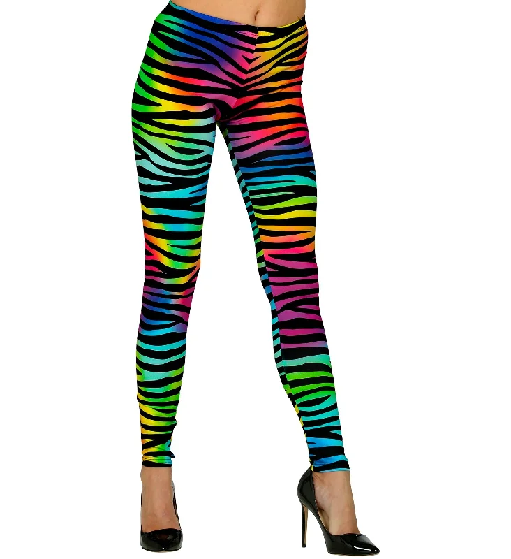 80s Neon Multicoloured Zebra Print Leggings Stylish Stretch Print Leggings