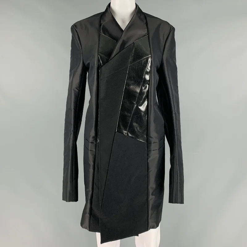 RICK OWENS Size 6 Black Nylon Cotton Coat Boat Shawl Notched