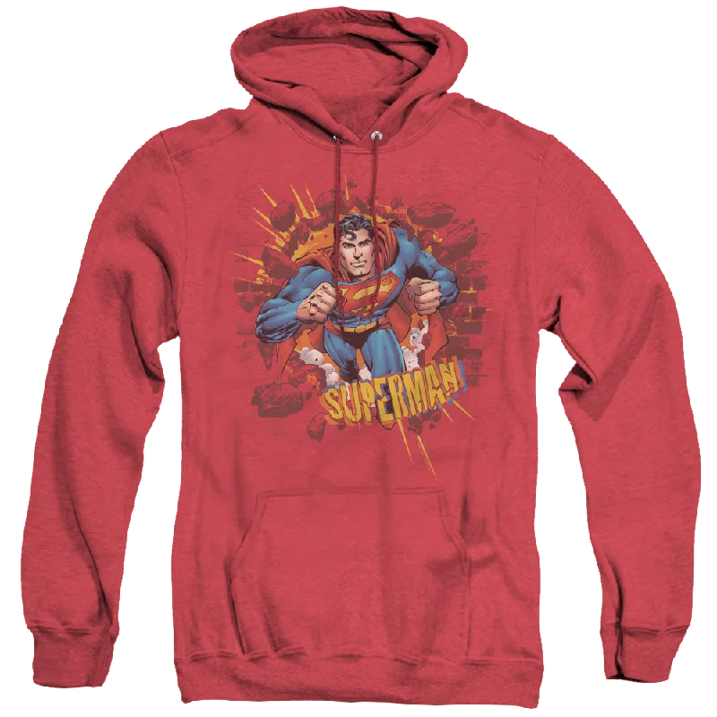 Superman Sorry About The Wall - Heather Pullover Hoodie Shirred Sleeve Feminine