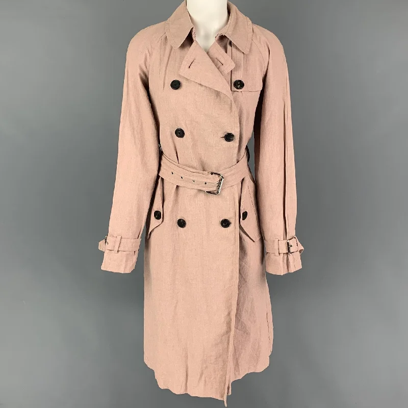 MARC JACOBS Size 2 Pink Linen Blend Wrinkled Belted Trench Coat Buttoned Toggled Snapped MARC JACOBS Size 2 Pink Linen Blend Wrinkled Belted Trench Coat Buttoned Toggled Snapped
