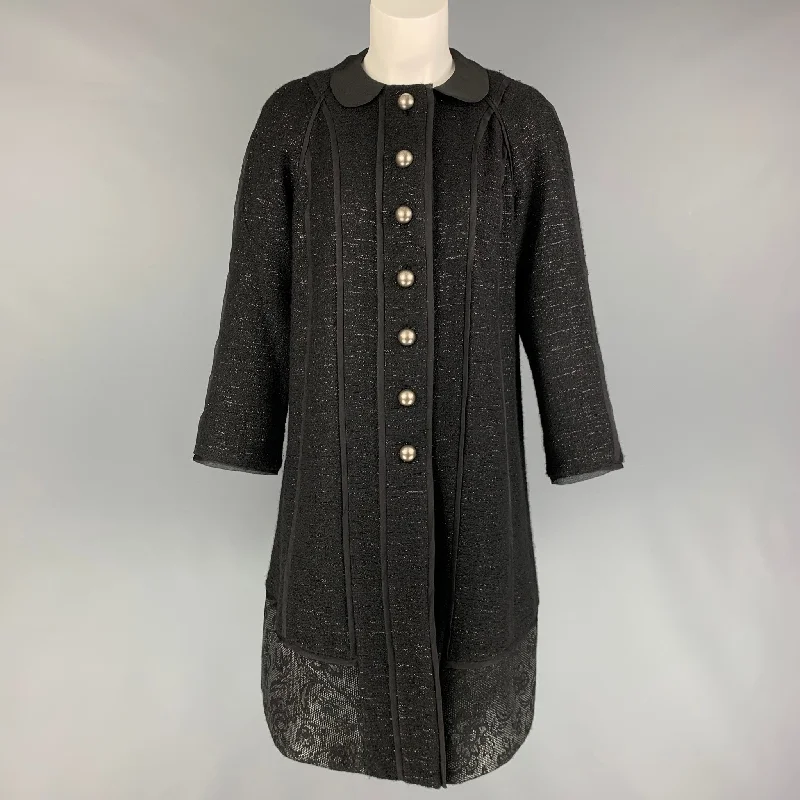 PETER SOM Size 6 Black Silver Wool Blend Tweed A-Line Coat Stole Shawl Scarf