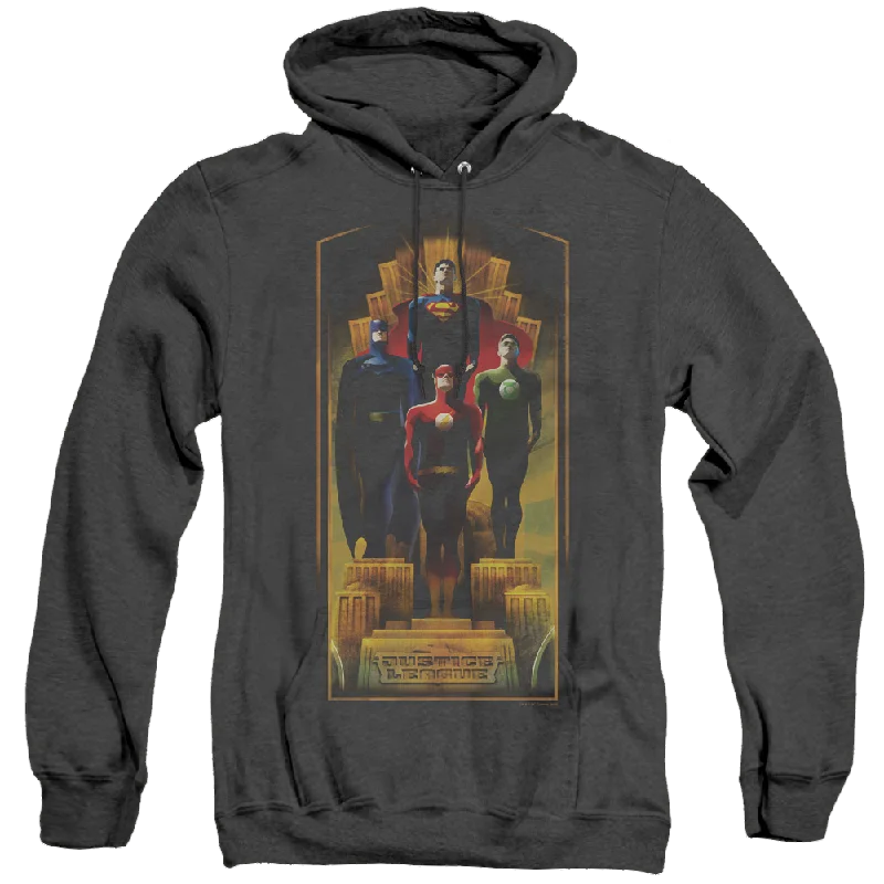 Justice League Deco - Heather Pullover Hoodie Elbow Length Sleeve