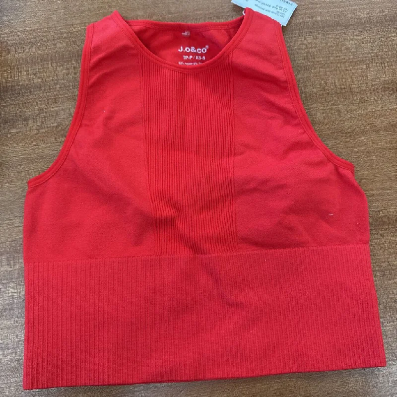 J.O.co Red- Stretch Crop Top: red-women-XS-S Fleece Nylon Spandex