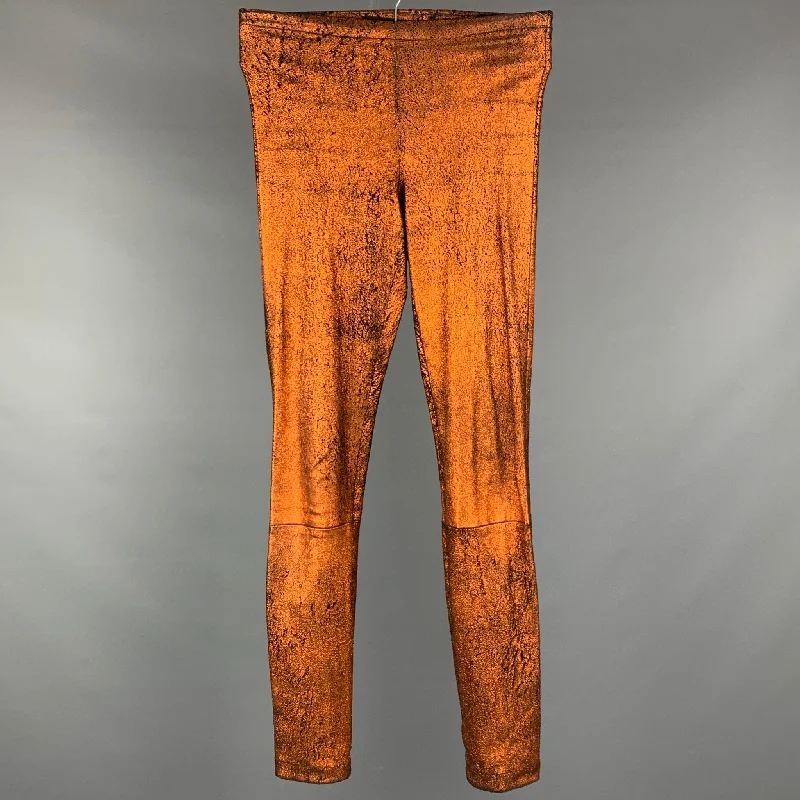 HAIDER ACKERMANN Size S Copper & Black Stretch Crackled Leggings Comfortable Ribbed Waistband Leggings HAIDER ACKERMANN Size S Copper & Black Stretch Crackled Leggings Comfortable Ribbed Waistband Leggings