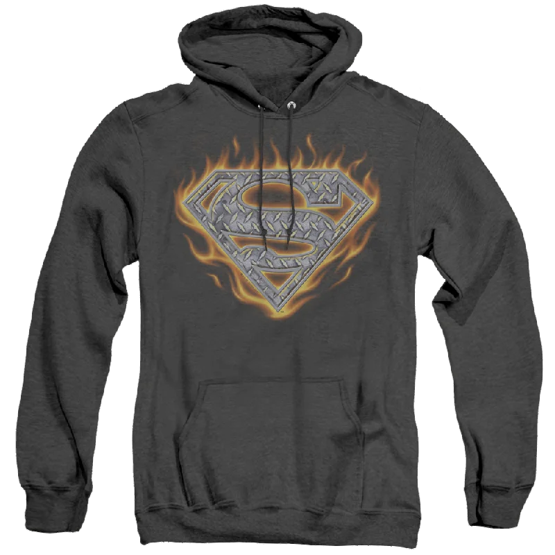Superman Steel Fire Shield - Heather Pullover Hoodie Three Quarter Sleeve