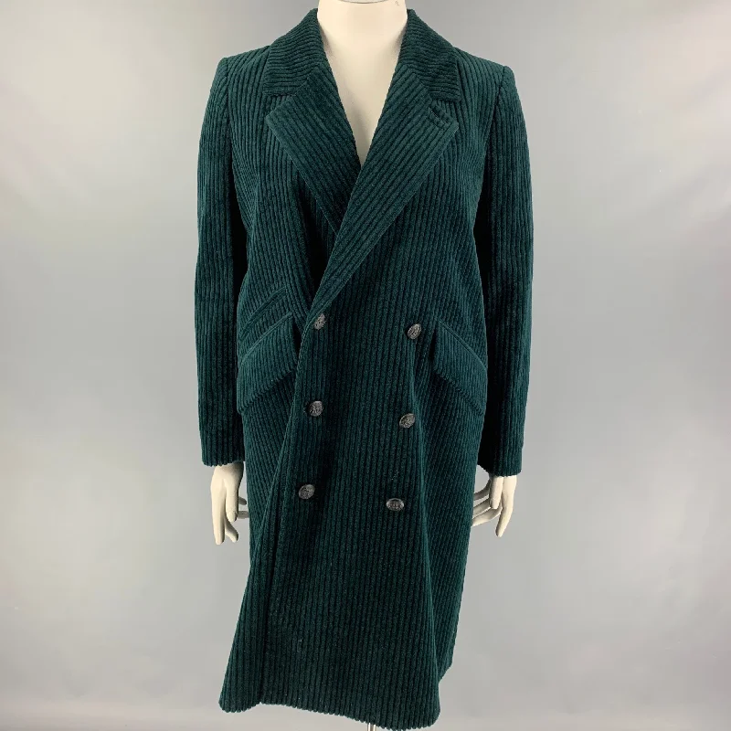 THE KOOPLES Size L Forest Green Cotton Corduroy Notch Lapel Coat Pleated Ruffled tiered THE KOOPLES Size L Forest Green Cotton Corduroy Notch Lapel Coat Pleated Ruffled tiered