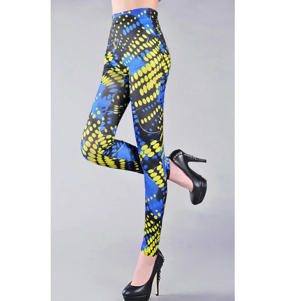Polka Dot Fashion Leggings Blue Cozy Yoga Compression Leggings