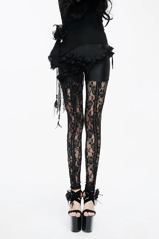 Black Knitted Base Cloth Rose Flower Net Material Asymmetric Lace Hip Transparent Women's Gothic Leggings Comfortable Classic Yoga Leggings Black Knitted Base Cloth Rose Flower Net Material Asymmetric Lace Hip Transparent Women's Gothic Leggings Comfortable Classic Yoga Leggings