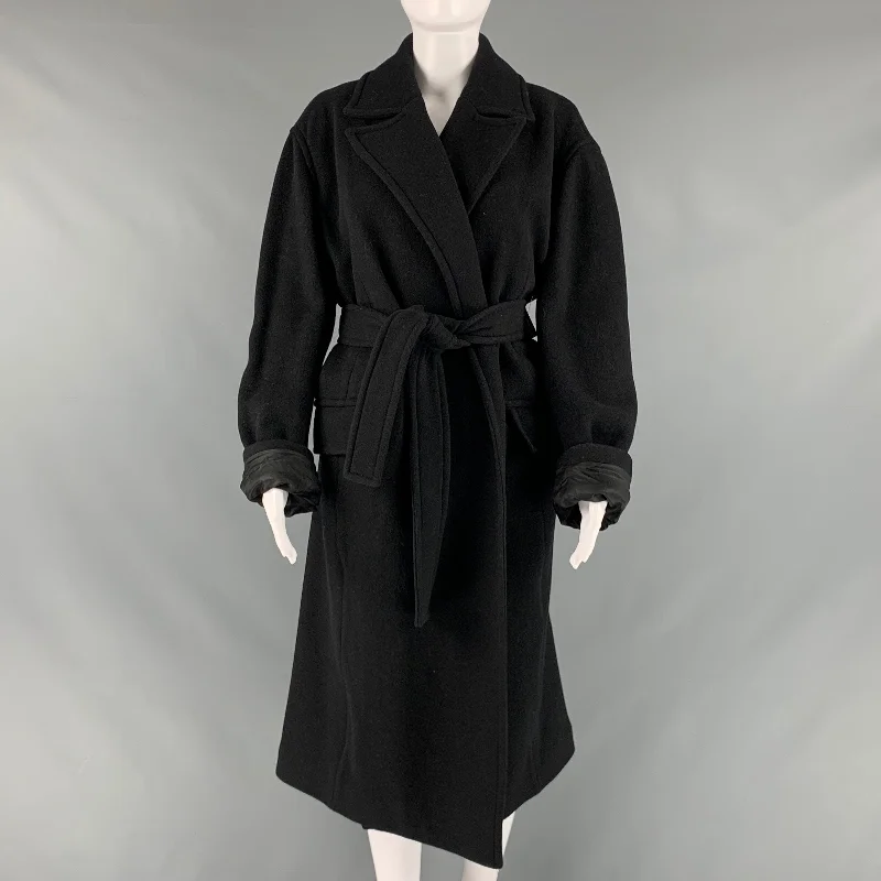 THEORY Size L Black Wool Blend Solid Notch Lapel Coat Vent Hem Cuff