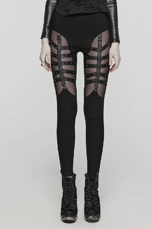 Black Hollow Lace-Up Mesh Metal Rivets Women's Steampunk Leggings Trendy Faux Suede Leggings Black Hollow Lace-Up Mesh Metal Rivets Women's Steampunk Leggings Trendy Faux Suede Leggings
