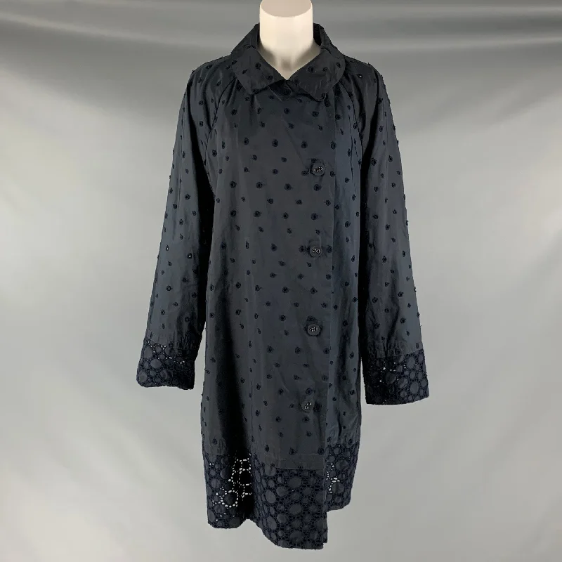 ISSEY MIYAKE Size XL Navy Polyester Eyelet Double Breasted Coat Houndstooth Jacket Shearling Jacket Fleece Jacket ISSEY MIYAKE Size XL Navy Polyester Eyelet Double Breasted Coat Houndstooth Jacket Shearling Jacket Fleece Jacket