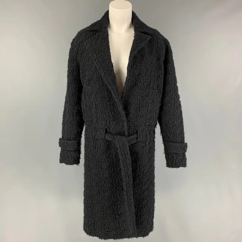 CoSTUME NATIONAL Size 2 Black Wool Polyamide Textured Notch Lapel Coat Hooded Caped Scarf CoSTUME NATIONAL Size 2 Black Wool Polyamide Textured Notch Lapel Coat Hooded Caped Scarf