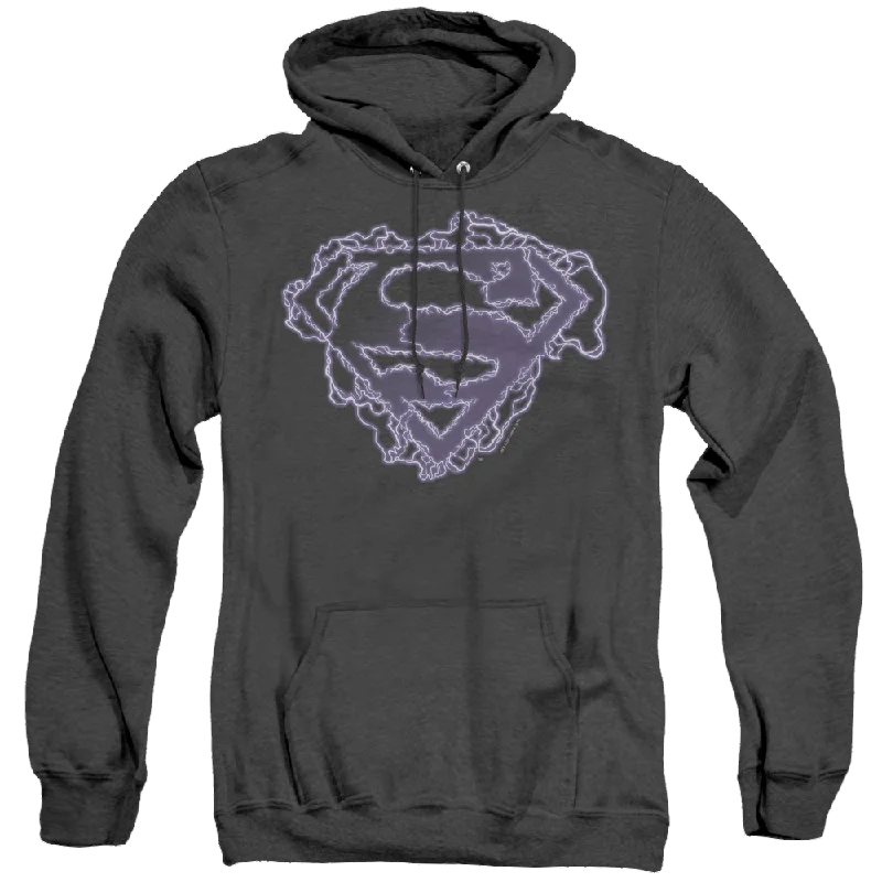 Superman Electric Supes Shield - Heather Pullover Hoodie Sheath Sleeve Elegant