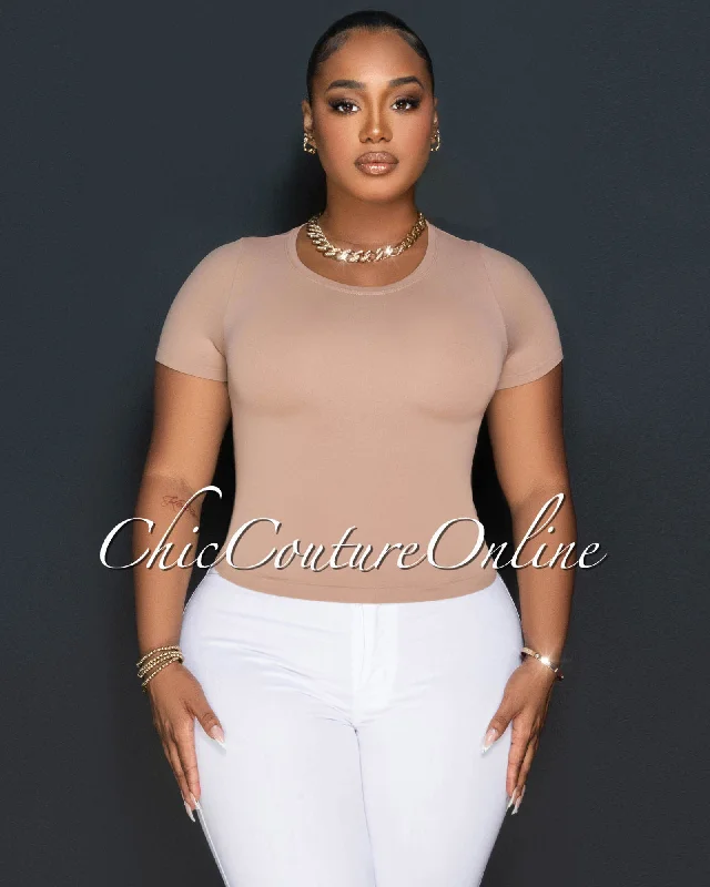 Lona Nude Round Neck Crop Top Nylon Fabric Polyester Fabric Spandex Fabric