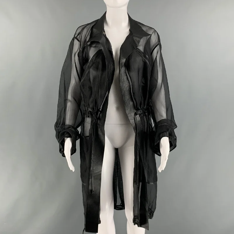 RALPH LAUREN Size S Black Silk See Through Leather Trim Drawstring Coat Anorak Windbreaker Fleece RALPH LAUREN Size S Black Silk See Through Leather Trim Drawstring Coat Anorak Windbreaker Fleece