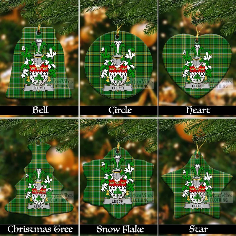 Leech Irish Clan Tartan Christmas Ceramic Ornament with Coat of Arms Crew Neck V-Neck Boat Neck Leech Irish Clan Tartan Christmas Ceramic Ornament with Coat of Arms Crew Neck V-Neck Boat Neck